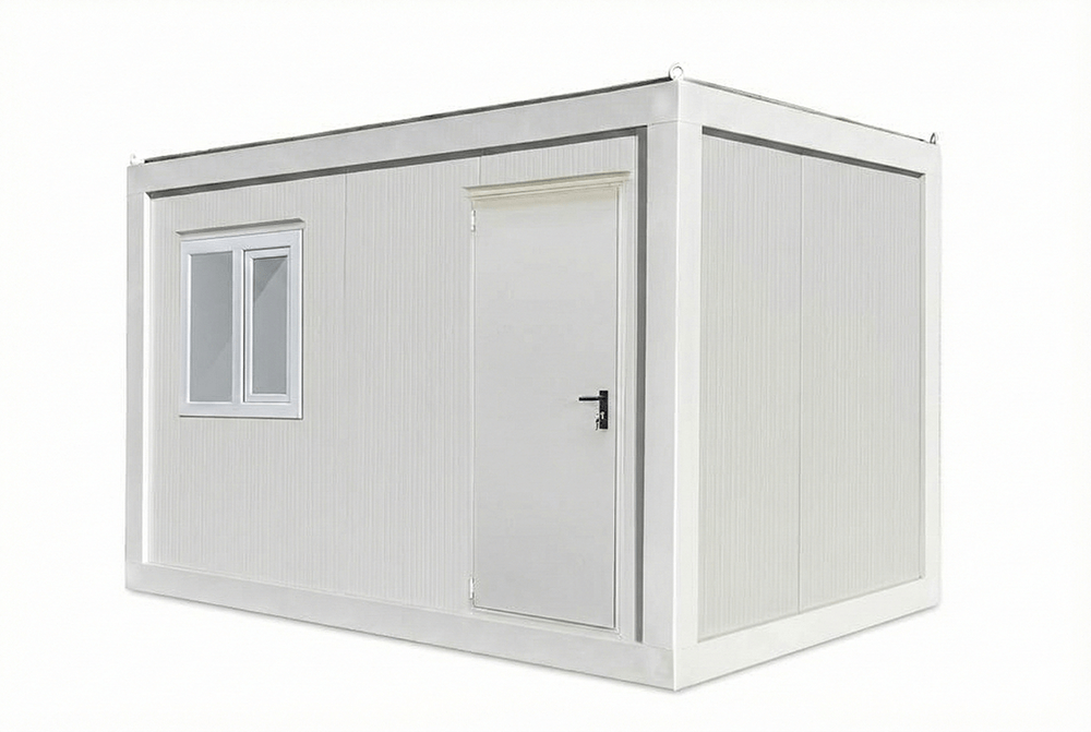 Containere de șantier amplasate pe un șantier, folosite pentru birouri, vestiare, spații sanitare și depozitare